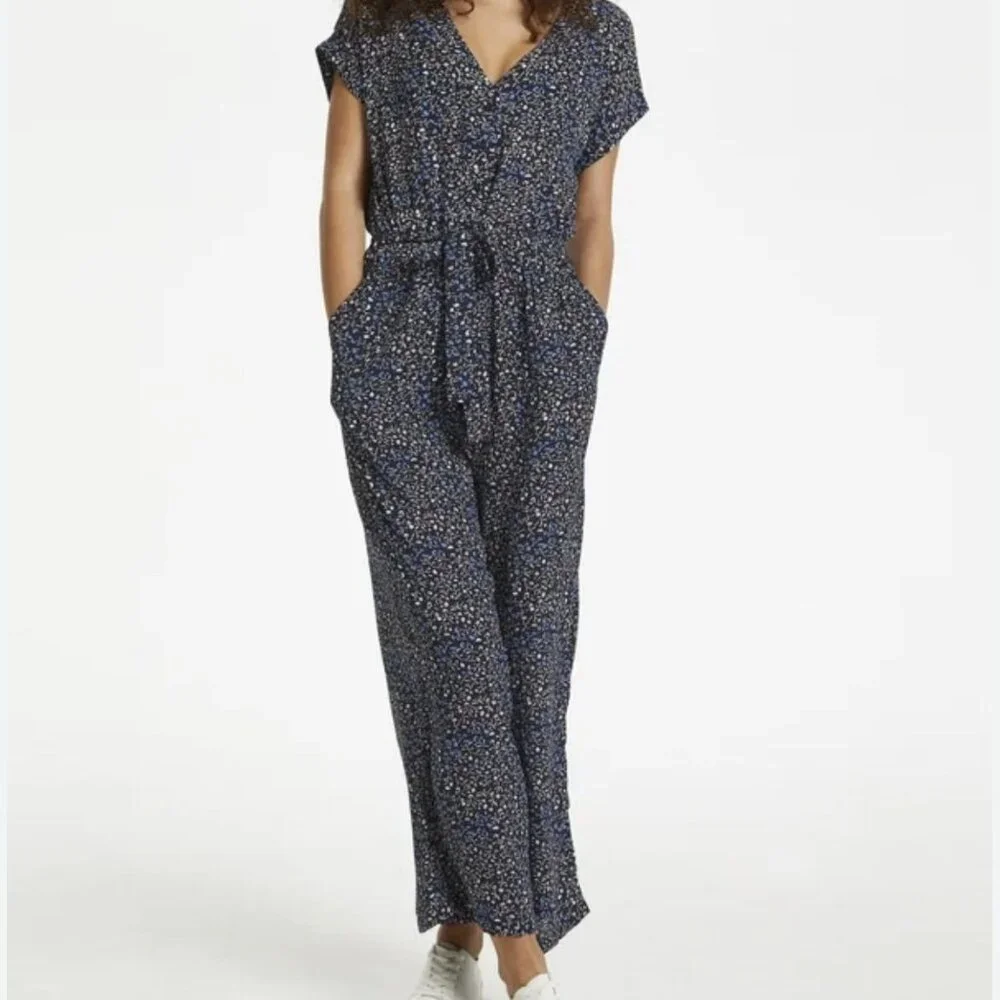 Kaffe floral Print Jumpsuit With Short Sleeves & Belted Waist Size UK 42 = US 14 - Picture 1 of 13